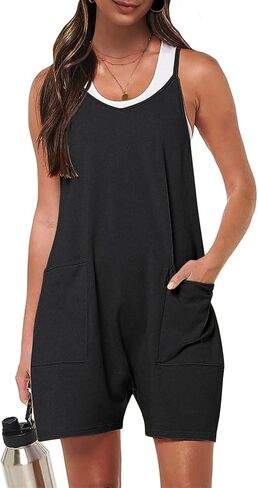 سروال قصير نسائي صيفي كاجوال بدون أكمام من Byinns، سروال قصير فضفاض بحزام سباغيتي مع جيوب in Kuwait