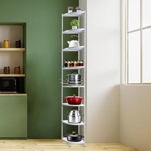 Vdomus | 8 Tier Kitchen Corner Shelf - Stainless Steel Corner Shelves Standing - Tall Organizer Unit for Pot, Dish, Vegetable, and Fruit Rack - Effortless Portability - Easy Assembly (Black) in Saudi Arabia