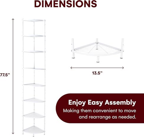 Vdomus | 8 Tier Kitchen Corner Shelf - Stainless Steel Corner Shelves Standing - Tall Organizer Unit for Pot, Dish, Vegetable, and Fruit Rack - Effortless Portability - Easy Assembly (Black) in Saudi Arabia