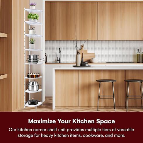 Vdomus | 8 Tier Kitchen Corner Shelf - Stainless Steel Corner Shelves Standing - Tall Organizer Unit for Pot, Dish, Vegetable, and Fruit Rack - Effortless Portability - Easy Assembly (Black) in Saudi Arabia
