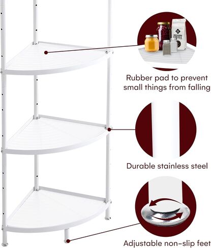 Vdomus | 8 Tier Kitchen Corner Shelf - Stainless Steel Corner Shelves Standing - Tall Organizer Unit for Pot, Dish, Vegetable, and Fruit Rack - Effortless Portability - Easy Assembly (Black) in Saudi Arabia