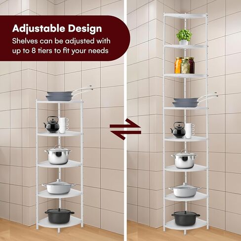 Vdomus | 8 Tier Kitchen Corner Shelf - Stainless Steel Corner Shelves Standing - Tall Organizer Unit for Pot, Dish, Vegetable, and Fruit Rack - Effortless Portability - Easy Assembly (Black) in Saudi Arabia