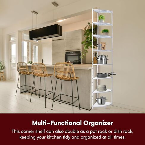Vdomus | 8 Tier Kitchen Corner Shelf - Stainless Steel Corner Shelves Standing - Tall Organizer Unit for Pot, Dish, Vegetable, and Fruit Rack - Effortless Portability - Easy Assembly (Black) in Saudi Arabia