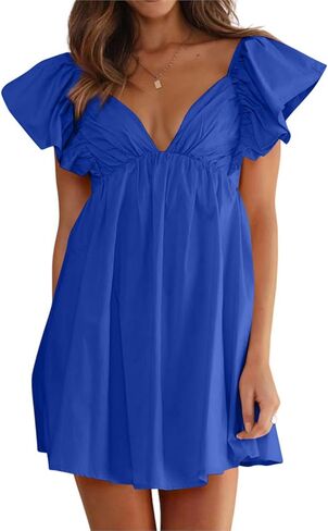 Women's Butterfly Flounce Sleeve Bow Tie Back Babydoll Dress in Kuwait
