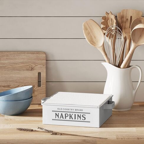 تصميمات بارنيارد حامل مناديل المزرعة لحاملي مناديل الطاولة للمطبخ، حامل مناديل ريفي عتيق على الطراز الريفي الفرنسي، مناديل معدنية حامل مناديل، حامل مناديل الطاولة، أبيض 7 بوصة × 7 بوصة in Kuwait