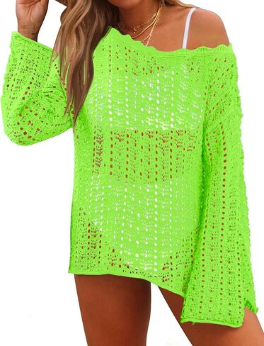 غطاء بدلة استحمام شبكي برقبة على شكل حرف V من Ivicoer للنساء بأكمام واسعة وتغطية للشاطئ مقاس S-XL in Kuwait