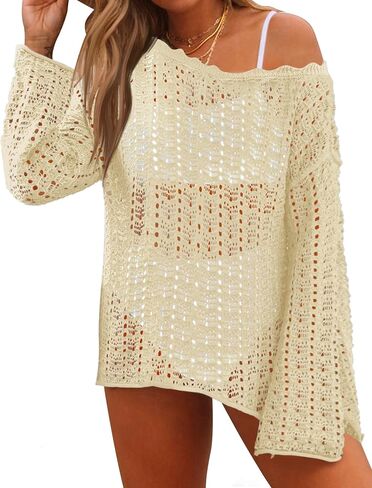Ivicoer Mesh V Neck Bathing Suit Cover Ups For Women Flare Sleeve Beach Cover Up Net S-XL in Kuwait