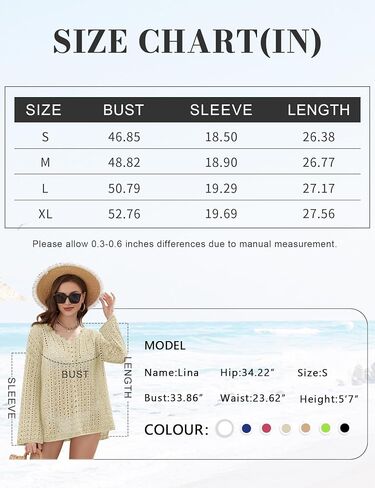 Ivicoer Mesh V Neck Bathing Suit Cover Ups For Women Flare Sleeve Beach Cover Up Net S-XL in Kuwait