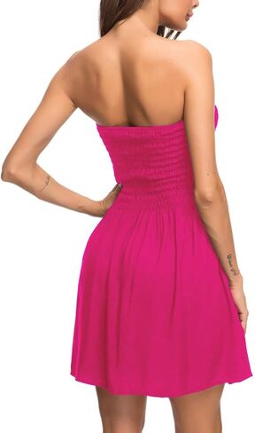 Women Strapless Boho Floral Smocked Dress Tube Top Cover Ups Mini Sundress with Pockets in Saudi Arabia
