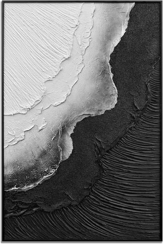 Slyart Handmade Black and White Canvas Wall Art Black Aluminum Alloy Framed Modern Abstract Sea Wave Paintings on Canvas Quartz Sand Texture Artwork for Living Room Bedroom Wall Decor in Saudi Arabia