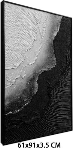 Slyart Handmade Black and White Canvas Wall Art Black Aluminum Alloy Framed Modern Abstract Sea Wave Paintings on Canvas Quartz Sand Texture Artwork for Living Room Bedroom Wall Decor in Saudi Arabia