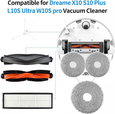 Vacuum Cleaner Replacement Accessories Kit for Dreame X10 S10 Plus L10S Ultra W10S pro, 12 Pack (2 Main Brush+4 Side Brush+2 Filter+2 Mop Cloths) in Saudi Arabia