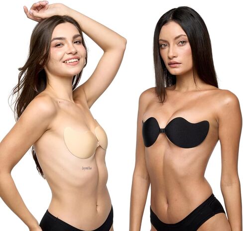 حمالات صدر لاصقة للنساء زوجين | رفع الثدي غير المرئي | عارية الذراعين وبدون حمالات (أسود ودسم) in Kuwait