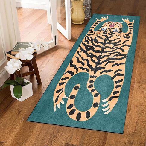 Vintage Boho Tiger Rug for Bedroom 2x3 ft Door Mat Small Area Rug Washable Funky Colorful Carpet for Living Room Bathroom Non-Slip Modern Abstract in Saudi Arabia