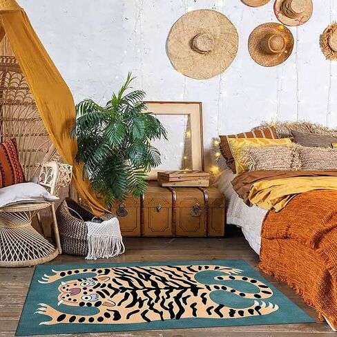 Vintage Boho Tiger Rug for Bedroom 2x3 ft Door Mat Small Area Rug Washable Funky Colorful Carpet for Living Room Bathroom Non-Slip Modern Abstract in Saudi Arabia