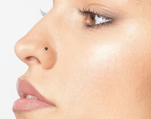 Lavari Jewelers 0.01 to 0.07 Carat Black Diamond Curved Screw Nose Ring for Women in 14k White or Yellow Gold 22 Gauge Nose Ring in Kuwait