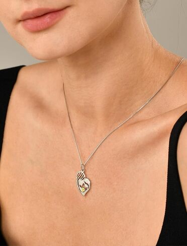 YL Mother and Daughter Necklace 925 Sterling Silver Mum Hold Child Heart Pendant Created Ruby/Aquamarine/Sapphire/Amethyst/Emerald/Garnet/Zirconia Necklace Gifts for Moms in Kuwait