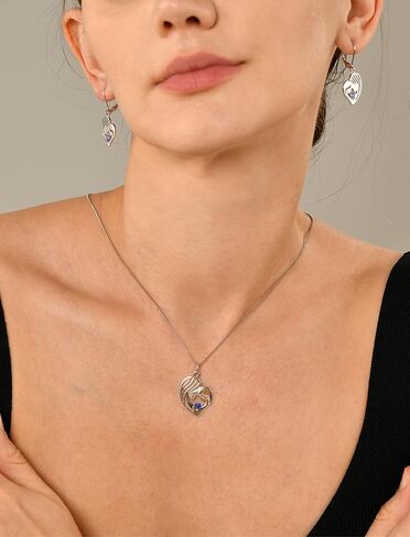 YL Mother and Daughter Necklace 925 Sterling Silver Mum Hold Child Heart Pendant Created Ruby/Aquamarine/Sapphire/Amethyst/Emerald/Garnet/Zirconia Necklace Gifts for Moms in Kuwait