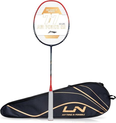 مضرب كرة الريشة من Li-Ning Air Force 77 G2 من ألياف الكربون مع غطاء كامل، كحلي/أحمر in Kuwait