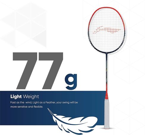 مضرب كرة الريشة من Li-Ning Air Force 77 G2 من ألياف الكربون مع غطاء كامل، كحلي/أحمر in Kuwait