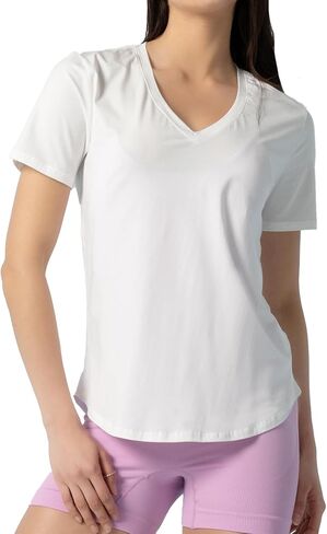 Lulucheri Women's Workout T-Shirt Pima Cotton Short Sleeve V-Neck Shirts Athletic Yoga Casual Tee Tops in Kuwait