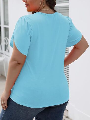 قمصان نسائية من DOLNINE بمقاس كبير وأكمام قصيرة بتلات صيفية كاجوال برقبة على شكل حرف V فضفاضة in Kuwait