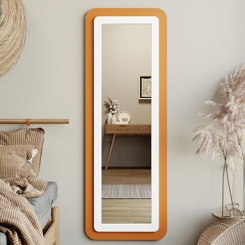 Honyee 63"x22" Full Length Mirror, Rectangular Floor Mirror with Standing Holder, Wooden-Frame Wall Mirror for Cloakroom/Bedroom/Living Room, Orange in Saudi Arabia