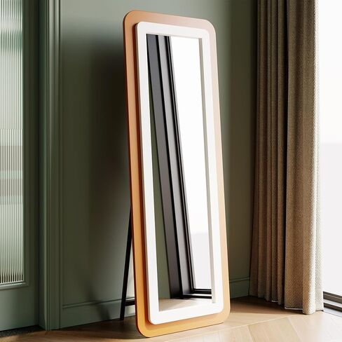 Honyee 63"x22" Full Length Mirror, Rectangular Floor Mirror with Standing Holder, Wooden-Frame Wall Mirror for Cloakroom/Bedroom/Living Room, Orange in Saudi Arabia