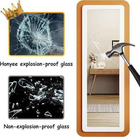 Honyee 63"x22" Full Length Mirror, Rectangular Floor Mirror with Standing Holder, Wooden-Frame Wall Mirror for Cloakroom/Bedroom/Living Room, Orange in Saudi Arabia