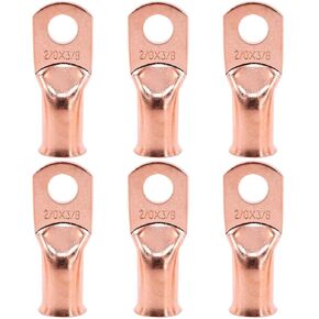 Glarks 6Pcs 0/2x3/8'' Copper Wire Lugs UL Listed Battery Cable Closed Ends Bare Copper Eyelets Tubular Ring Terminal Connectors