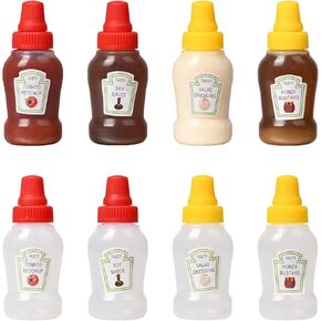 8Pcs Mini Ketchup Bottles,25ml Reusable Plastic Condiment Squeeze Bottles for Ketchup Salad Dressing Honey Syrup Soy Sauce,Mini Sauce Bottles for School,Office,Camping,Picnic