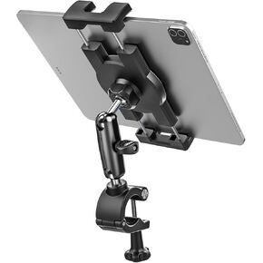 Bike Tablet Mount, Super Stable Bike Motorcycle Tablet Holder with Metal Arm, Scooter Bicycle Phone Mount with 360 Degree Adjustable for iPad Pro Air Mini, iPhone, Galaxy Tab, 4.7 to 12.9" Devices