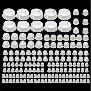 160PCS Snap in Locking Hole Plugs Screw Hole Plugs Fastener Covers Locking Plugs White Nylon Plugs Plastic Hole Plugs 6 Sizes for Furniture Table and Chair Legs Stands and Cabinets