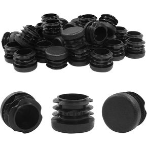 Murtenze 48 PCS 7/8 Inch Round Plastic Plug - Black End Caps Included - Sturdy Chair Glide Insert Finishing Plug for Fencing Posts and Furniture