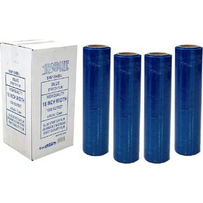 SW184BL 4 Original Rolls Blue Hand Stretch Plastic Film Pallet Shrink Wrap 18" Wide, 1500 SQ FT (1200 Linear feet), 80 Gauge