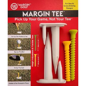 Golf Driving Range tee Holder and Flexible Golf tees, for Grass, Automatic and Stays in Place, Height Adjustable, consistent tee Height, virtually Unbreakable Plastic tees 2 1/2" & 3 1/4"