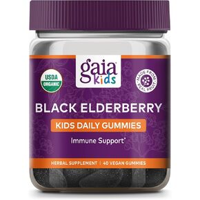 Gaia Herbs GaiaKids Black Elderberry Daily Gummies for Kids - Delicious Immune Support Supplement - Certified Organic Black Elderberries for Immune System Support - 40 Gummies (40-Day Supply)