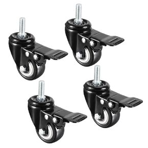 uxcell 1.5 Inch Swivel Caster Wheels PU 360 Degree Threaded Stem Caster Wheel with Brake, M10 x 25mm, 330lb Total Load Capacity, Pack of 4