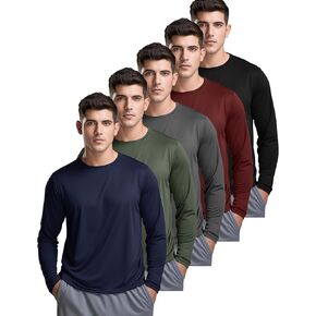 5 Pack Mens Long Sleeve Quick Dry Active Athletic T Shirt Running Gym Workout Tee Tops