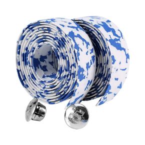 Bike Handlebar Tape Bandage, Soft Bicycle Bar Tape Handle Road Bike Handlebar Wrap with 2 Bar Plugs for Touring Cycling and Road Racing 2PCS Per Set (Blue+White)