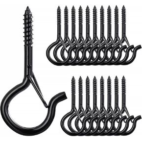 Q Hanger Hooks with Safety Buckle, Black, Screw in Hooks for Outdoor String Lights Hanger 2.2 Inch(20PCS)