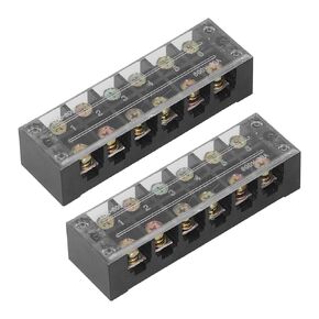 2pcs 60A 600V Terminal Strip, Dual Row Screw Clamp Wire Terminal Block with Clear Cover for Bridge Lighting, Connectors for Electrical Cables for Factory (6 Position (606))
