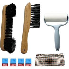 Pool Table Cleaning Brush Set, Billiard Table Accessories Kit with 2 Wooden Pool Table Brushes, 1 Cue Shaft Cloth, 1 Sticky Lint Roller and 4 Billiard Cue Chalks