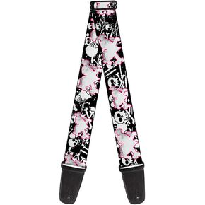 Buckle-Down Guitar Strap Heart Cross Bones Skulls Splatter Black White 2 Inches Wide (GS-W30850)