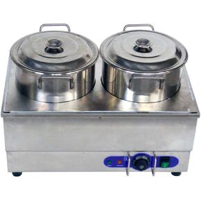 INTBUYING 2 Pan Food Soup Warmer Stove Bain Marie Commercial Canteen Buffet Steam Heater Stainless Steel with 2 Pots 110V 1500W