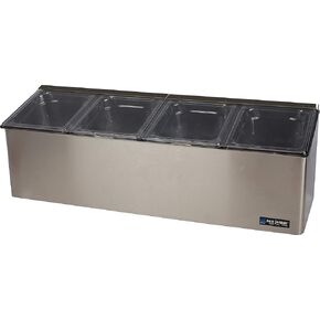 San Jamar Ez-Chill Food Prep Center Self-Service with Hinged Lid for Bars, Restaurants, And Kitchens, Stainless Steel, Four 1/6 Size Pans, Silver