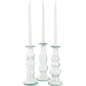 Deco 79 Recycled Glass Candle Holder, Set of 3 9", 9", 9" H, Clear