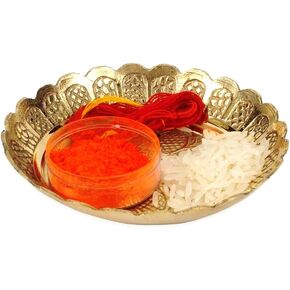 Brass Flower Small Plate 4 Inch for Chandan Roli/Chawal Tika Kumkum Puja/Diwali/Bhog Thali for Home Temple Pooja Room - 1 Piece