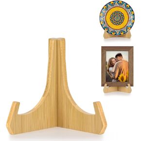 Plate Stands for Display, 6 Inch Plate Holders for Displaying, Bamboo Picture Frame Stand for Tables, Tabletop Easels, Decorative Stand for Platter, Dish, Book, Photo and Plaque (1 Pack)