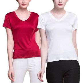 LingDooo 2Pack Women Pure Silk Basic T-Shirt Short Sleeve Loose Casual Tee Top Summer Shirt Everyday Wear